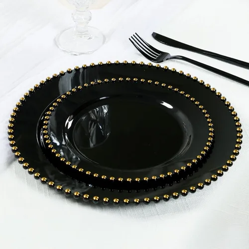 Miniatura 15 de Efavormart - Paquete de 10 platos de postre de plástico transparente rubor con borde de cuentas, platos redondos desechables para ensalada, 8