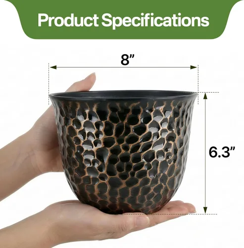 Miniatura 5 de Worth Juego de 6 macetas redondas de plástico para jardín de 8 pulgadas para plantas de interior, macetas de resina para exteriores, coloridas