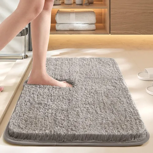 Bathroom Absorbent Carpet Floor mat, Solid Color Bathroom Floor mat, Non Slip pad at The Toilet Door Velvet Pad Kj - Light Gray