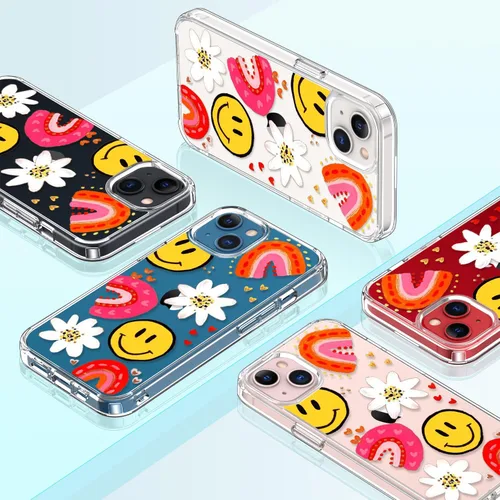 Miniatura 7 de Funda para iPhone 13 con protector de pantalla, transparente con diseño floral para niñas y mujeres, a prueba de golpes, con funda de parachoques