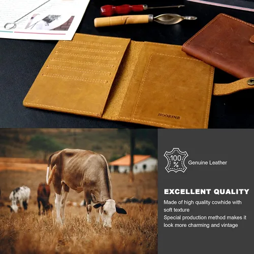 Miniatura 3 de Funda de cuero de grano completo para pasaporte para hombres y mujeres, cartera de pasaporte y tarjetero de vacuna, funda para pasaporte, cartera