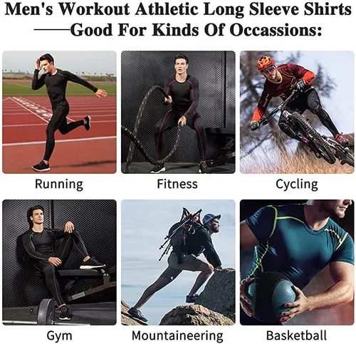 Miniatura 5 de EARGFM Camisetas deportivas de compresión de manga larga para hombre, para correr, entrenamiento, capa base elástica, camisetas deportivas frescas