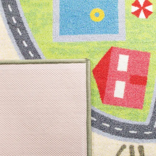 Miniatura 7 de SAFAVIEH Alfombra lavable para niños, colección de casas de juegos, 3 pies 3 pulgadas x 5 pies 3 pulgadas, azul y verde, antideslizante y fácil