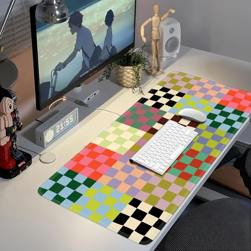Miniatura 6 de iCasso - Alfombrilla de escritorio a cuadros, linda alfombrilla de ratón XXL grande para cubrir el escritorio, alfombrilla grande antideslizante