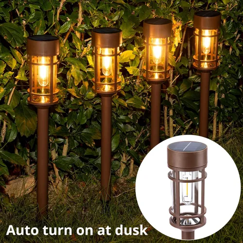 Miniatura 2 de ILANCK Luces solares para caminos, luces solares para exteriores, paquete de 8 unidades, diseño de metal y vidrio, impermeable, encendido y apagado