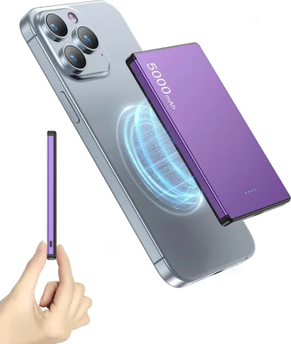 ZBF Cargador portátil inalámbrico, cargador de teléfono magnético delgado de 5000 mAh con cable USB-C, PD de 20 W, carga rápida Mag-Safe, cargador