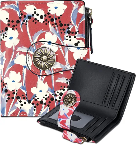 Miniatura 19 de Tipmile - Cartera pequeña para mujer, cartera de cuero con bloqueo RFID, plegable con bolsillo para monedas y con cremallera, Beige, Casual