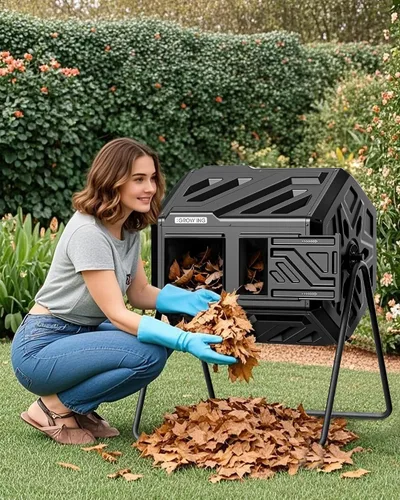Miniatura 8 de THE GROW'ING Contenedor de compostaje actualizado de 43 galones para exteriores, compostador giratorio de montaje rápido, compostador de doble