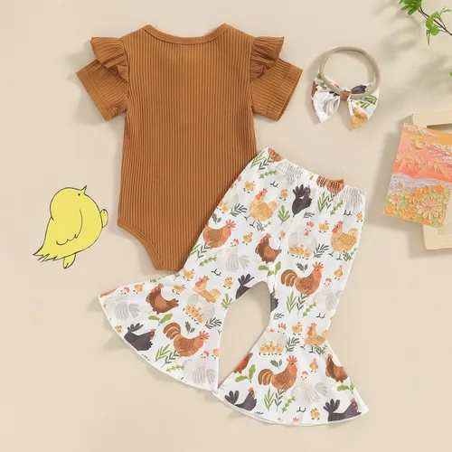 Miniatura 46 de Sejardin Ropa de verano para bebé y niña, recién nacida, manga corta, con letras, mameluco elástico con diadema