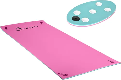 Soozier Tapete flotante de lirio de 12 x 5 pies con mesa portavasos, tapete de agua portátil enrollable de 3 capas para 2-3 personas, en lago, río,
