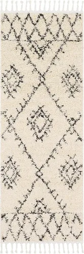 Miniatura 127 de Hauteloom, Duncans - Alfombra de estilo granja de pelo mullido para sala y dormitorio, con borlas - Beige, carbón, gris - 2 pies 7 pulgadas x 7 pies