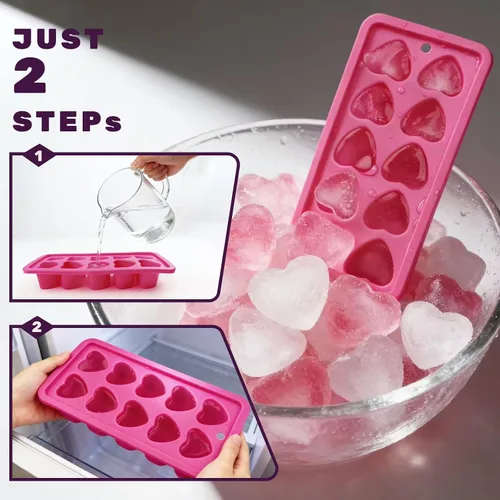 Miniatura 4 de Molde de silicona para cubitos de hielo en forma de corazón, paquete de 2, color rosa Sin BPA, apto para lavavajillas, fácil de liberar