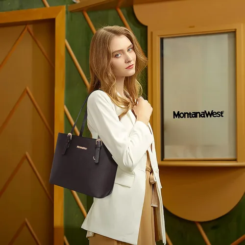 Miniatura 3 de Montana West Bolso de mano para mujer bolso de hombro de cuero vegano tamaño grande y mediano juego de 2 monederos