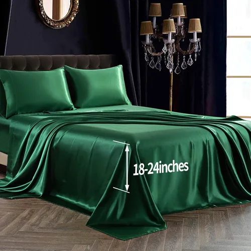 Miniatura 35 de SiinvdaBZX Juego de sábanas de satén de 4 piezas tamaño King, ultra sedosas y suaves, sábanas de cama King de satén azul marino con bolsillo