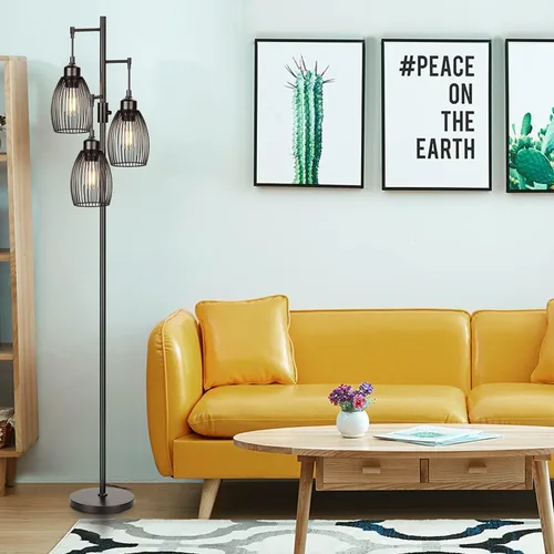 Miniatura 8 de Lámpara de pie regulable de 68'', 3 bombillas LED Edison de 800LM incluidas, lámparas de pie industriales para sala de estar, lámparas altas
