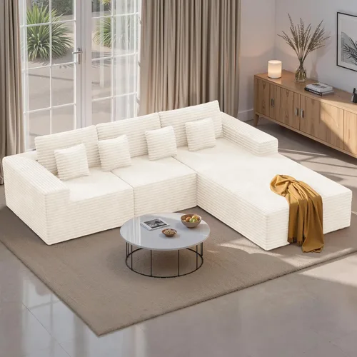 Miniatura 14 de Sofás modulares seccionales de nube de 111 pulgadas con chaise en forma de L, sofá sin estructura tapizado de asiento profundo para sala de estar