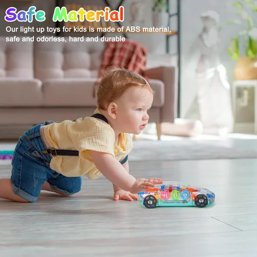 Miniatura 4 de Juguete de coche transparente iluminado para niños, juguetes sensoriales para niños, auto de juguete con engranajes móviles coloridos, divertido