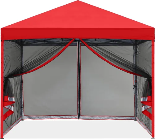 Miniatura 6 de MASTERCANOPY Toldo desplegable para exteriores de fácil instalación con paredes de malla (8 x 8 pies, rojo)