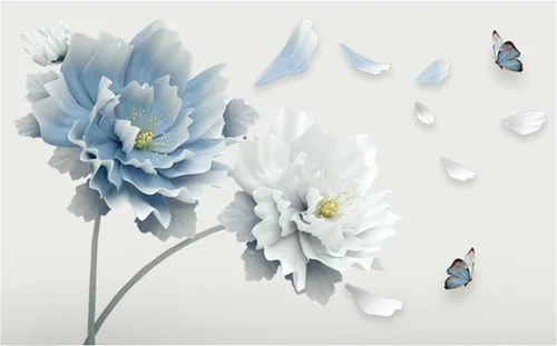 Calcomanías de pared florales de mariposa de flores azules, calcomanías de pared para manualidades, murales, despegar y pegar, extraíble,
