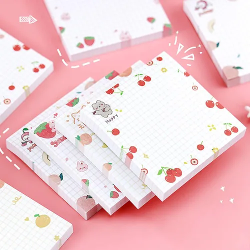 Miniatura 2 de 4 paquetes de notas adhesivas bonitas Notas adhesivas kawaii para memos, 3.1x3.1 pulgadas, notas adhesivas coloridas con frutas para niñas