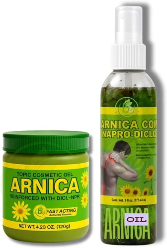 Combo de masaje de árnica, aceite de 6 onzas líquidas + gel de 4.23 onzas, juego tópico natural para músculos y articulaciones, absorción rápida,