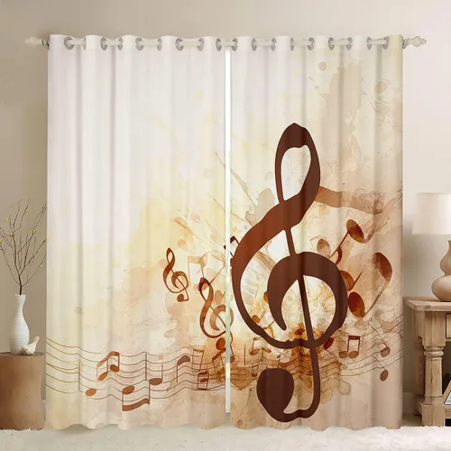 Erosebridal - Paneles de cortina con notas musicales retro rotantes para ventana, cortinas estilo grunge de música rock para niños y adultos, con