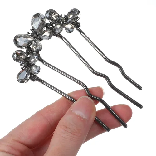 Miniatura 7 de 2 horquillas en forma de U, horquillas francesas, perlas, en forma de U, para moños, perlas, para mujeres, oro/negro