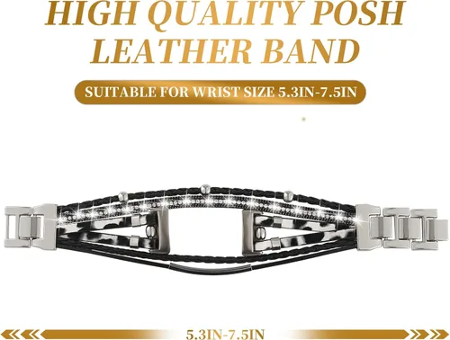 Miniatura 3 de Leather Bands Compatible with Fitbit Charge 6/Charge 5 Bands for Women, Boho Handmade Multilayer Wrap Bracelets Jewelry Strap Replacement for Charge