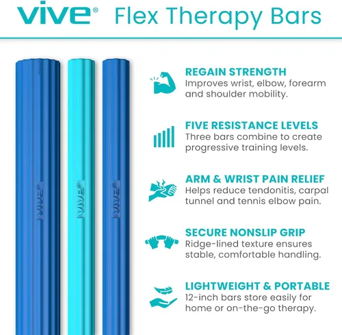 Miniatura 2 de Vive Barras de terapia flexible (paquete de 3) – Entrenador de fuerza de agarre de mano de resistencia a la torsión para recuperación de lesiones