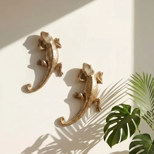 Miniatura 10 de Kathfly 2 piezas de escultura de pared vintage de resina dorada 3D, decoración de pared de latón dorado flotante para sala de estar, jardín al aire