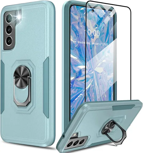 Miniatura 9 de Oterkin Funda para Samsung Galaxy S21 FE, resistente a prueba de golpes de grado militar con soporte y protector de pantalla de vidrio templado