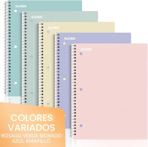 Miniatura 8 de SUNEE Cuadernos de espiral, 1 materia, paquete de 5, papel rayado universitario, 8 x 10-1/2 pulgadas, 70 hojas por cuaderno, papel perforado de 3