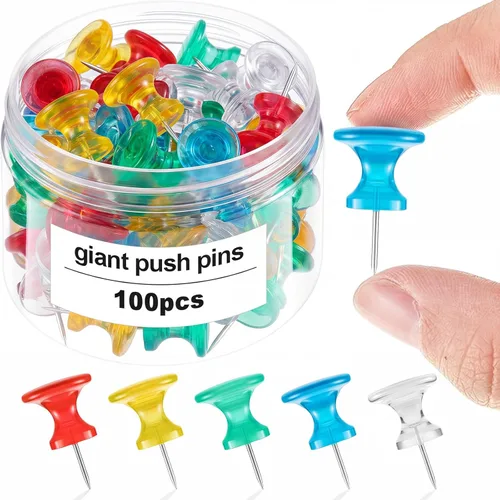 Miniatura 15 de Outus 100 piezas chinchetas gigantes tachuelas grandes con cabezas de plástico de 1 pulgada chinchetas jumbo para tablero de corcho mapas pósteres
