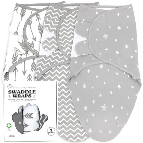 Miniatura 26 de Mantas para envolver para recién nacidos – Juego de 3 mantas para bebé de 0-3 meses – Saco de dormir ajustable – Envuelto suave de algodón orgánico
