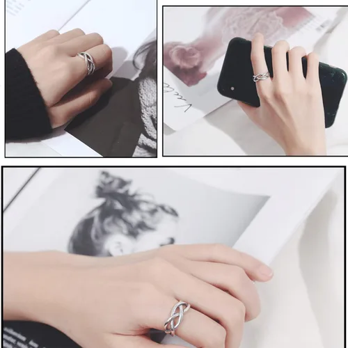 Miniatura 33 de CANDYFANCY Anillo de nudo celta de plata de ley 925 abierto para el dedo medio nudillo para mujer, tamaño ajustable 4-7