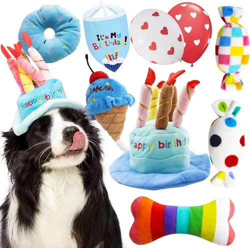 Miniatura 11 de lilfrd Juguete de cumpleaños para perros, juguetes de pastel de cumpleaños para regalos de cachorros, juguetes de peluche chirriantes para perros
