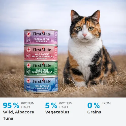 Miniatura 3 de FirstMate Wet Cat Food Fórmula de atún silvestre de ingredientes limitados, sin granos, alta proteína, un solo ingrediente, comida enlatada
