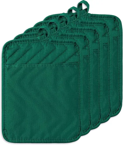 Miniatura 11 de Juego de 5 agarraderas de algodón con bolsillo para cocina, resistentes al calor, lavables a máquina, almohadillas calientes, guantes de horno a