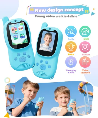 Miniatura 2 de Walkie talkies de video para niños, paquete de 2 walkie talkies recargables para niños que pueden enviar mensajes, regalos de cumpleaños de Navidad