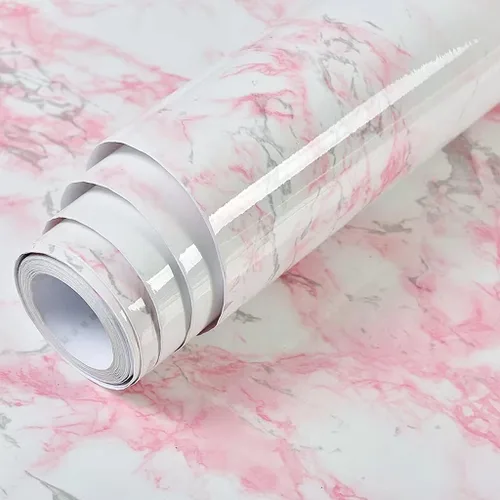 VIOPVERY Papel tapiz de mármol rosa para despegar y pegar, 35 x 197 pulgadas, papel adhesivo de mármol impermeable brillante autoadhesivo para