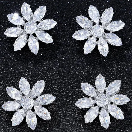 4 piezas de botones de diamantes de imitación plateados, adornos de cristal para ropa, joyería, decoración DIY para boda nupcial (Brillo blanco)