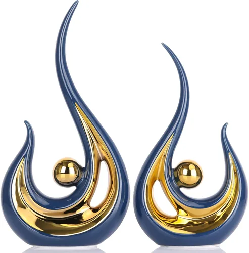 Miniatura 9 de XMGZQ 2 piezas Estatua de Arte Abstracto Moderno en Negro y Oro para Decoración de Mesa, Elegante Estatua de Cerámica para Acento de Decoración