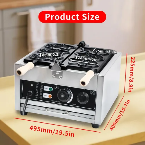 Miniatura 2 de Taiyaki - Máquina eléctrica Taiyaki para hacer gofres de pescado, 3 piezas, revestimiento de teflón antiadherente, hierro en forma de pescado, 110