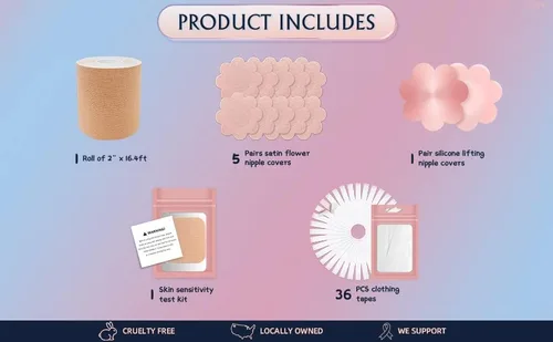 Miniatura 3 de Breast Tape Replace Your Bra-Instant Boob Tape Suitable for A-G Bob Tape for Breast Lift w 1 Breast Lift Tape 5 Pairs Satin Breast Petals 1 Pair