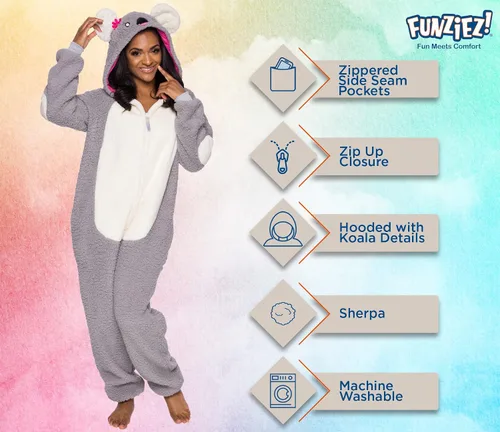 Miniatura 4 de FUNZIEZ! - Mameluco para adultos, disfraz de animal de Halloween, traje de cosplay de felpa de una pieza, para mujeres y hombres