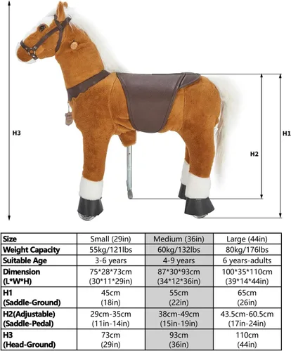 Miniatura 8 de UFREE Caballo el mejor regalo de cumpleaños para niñas. Juguete de caballo para montar que camina, altura de 36 pulgadas para niños de 4 a 9 años