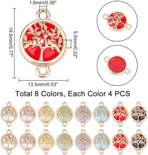 Miniatura 5 de PH PandaHall 32 dijes colgantes del árbol de la vida, 8 colores de aleación de vidrio, dijes de conector de joyería para collares, aretes, joyería