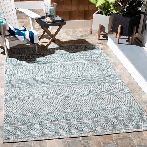 Miniatura 58 de SAFAVIEH Alfombra lavable para exteriores, colección Courtyard de 2.3 x 16 pies, color negro y gris, no desprende pelusa y de fácil limpieza, ideal