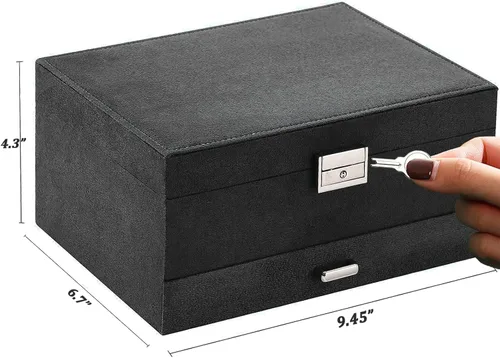 Miniatura 7 de Joyeros para mujer, organizador de joyas de terciopelo gris con cerradura, organizadores de joyas para adolescentes, organizador de joyas