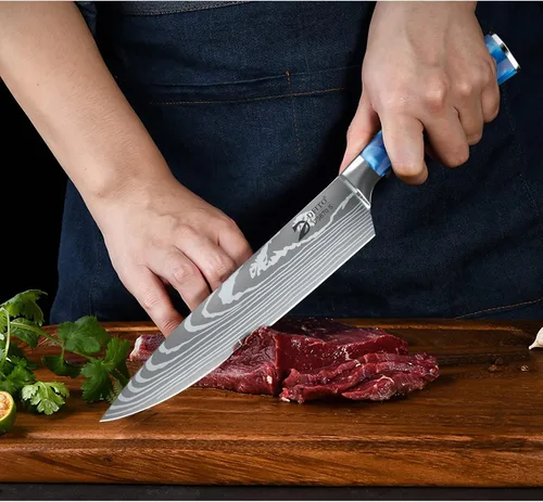 Miniatura 6 de Dfito Juego de cuchillos de chef con bolsa enrollable, juego de cuchillos profesionales de 9 piezas, juego de cuchillos de cocina de acero Azul